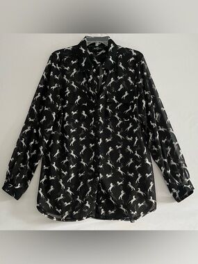 Wild & Free | Gina Benotti Sheer Horse Print Button Down